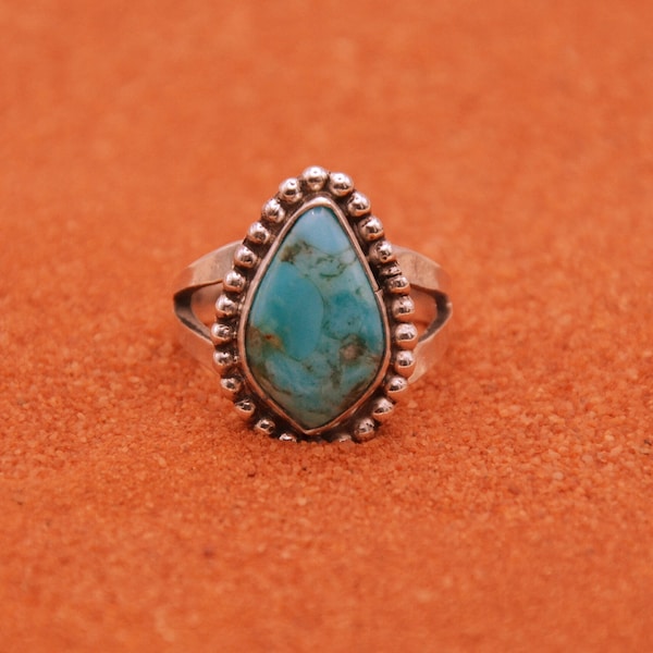 Bague turquoise mojave-argent 925/1000-bijoux amérindiens-artisanat-pour femme-idée cadeau-bohème-navajo