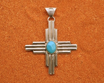 zia-colgante kingman turquesa-plata 925-idea de regalo-símbolo-joyería-artesanía de nativos americanos