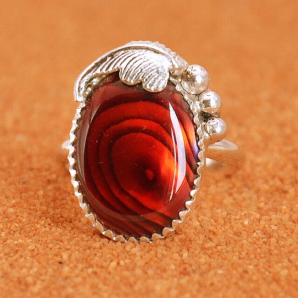 Bague abalone femme-paua shell-bague rouge-argent 925/1000-amérindien-fait main-idée cadeau