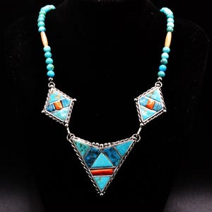 Turquoise necklace-spiny oyster-native american-gift jewelry-sterling silver-woman-southwest jewelry-multistones