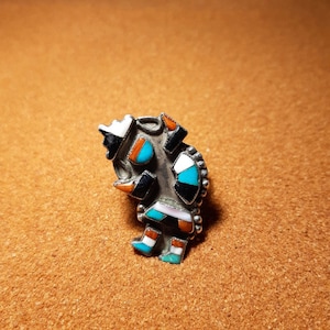Zuni ring-zilver 925/1000-turquoise-onyx-koraal-parelmoer-Native American sieraden-uniek stuk