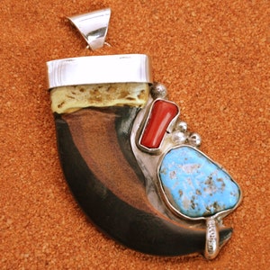 turquoise and coral pendant-sterling silver-native american-gift-navajo style-handcrafted