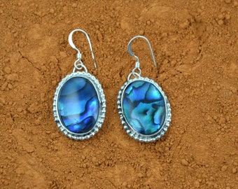 Abalone earrings, sterling silver, handmade, high quality, paua shell
