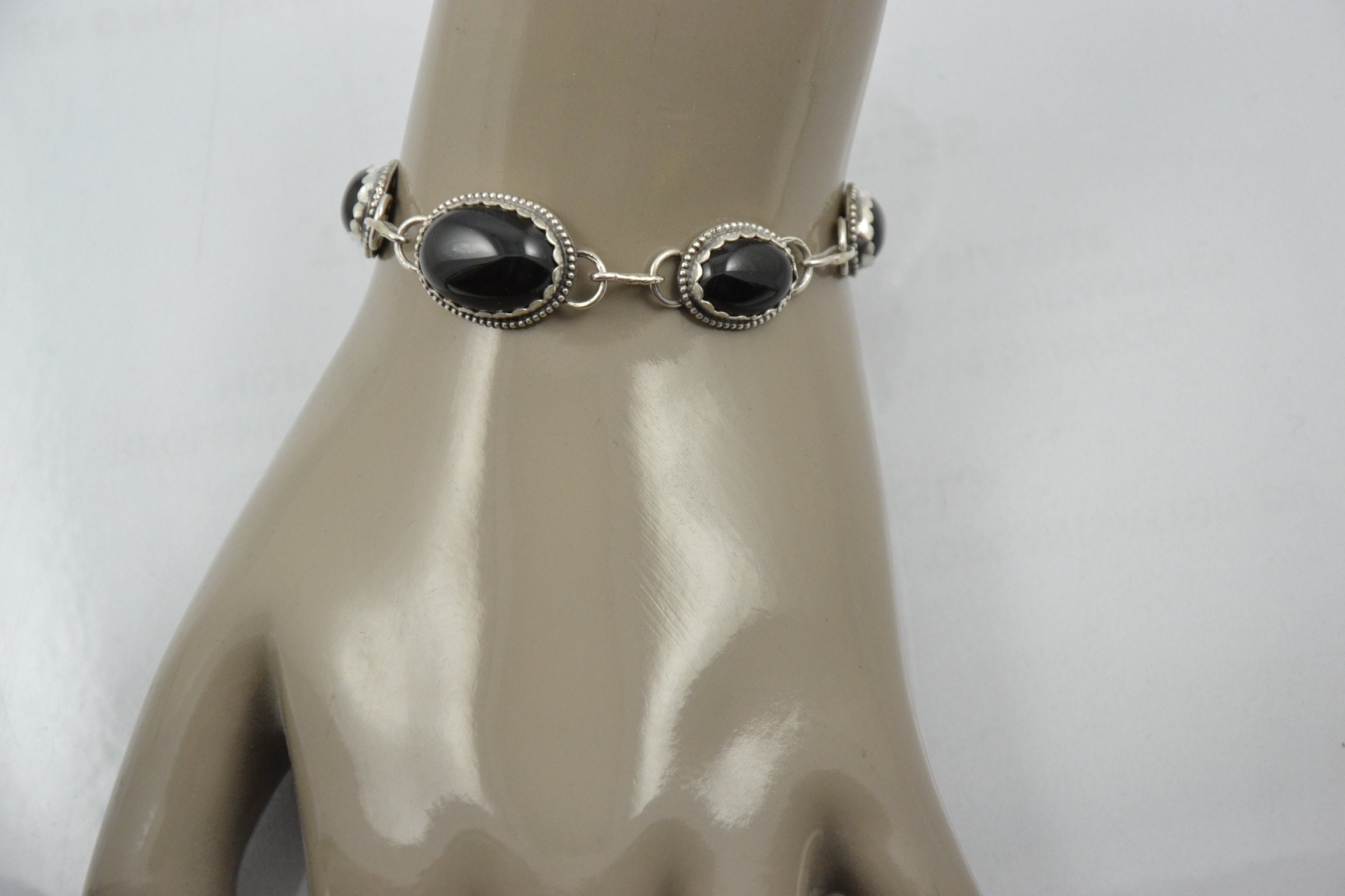 Black Onyx Bracelet-link-sterling Silver-native American-handmade-gift  Idea-boho - Etsy