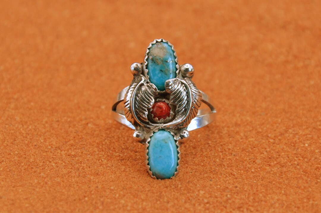 Woman Ring-turquoise-coral-native American-sterling Silver-navajo-gift ...