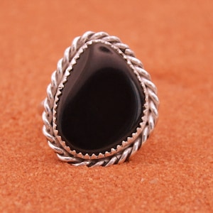 obsidian ring-native american-sterling silver-gift jewelry-navajo-handmade-boho