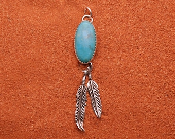 Colgante turquesa y plumas-plata 925/1000-joyas nativas americanas-hecho a mano-idea de regalo-bohemio