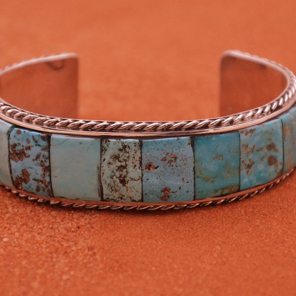 Bracelet turquoise kingman-argent 925/1000-bijoux amérindiens-cadeau-homme et femme-bohème
