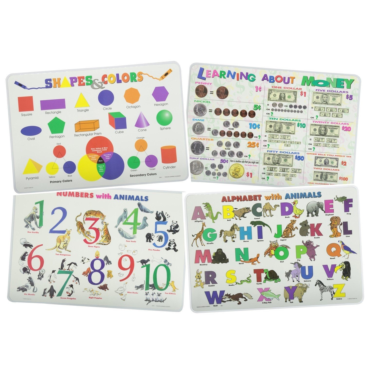 Painless Learning Educational Placemats Sets Learning About Etsy