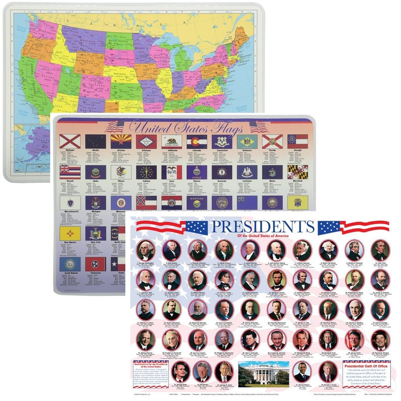 Painless Learning Educational Placemats USA Map Presidents and Etsy