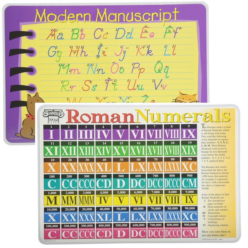 Painless Learning Educational Placemats Sets Roman Numerals Etsy