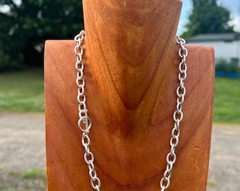 925 Sterling Silver Made in Mexico Big Oval Link Chain Necklace, Charm Necklace, Biker Babe, Toggle Clasp, Chic, Heavy Sterling Chain - 18"