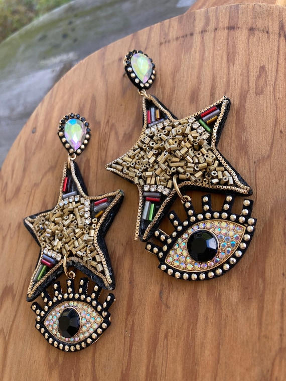 GORGEOUS Beaded Evil Eye Pierced Earrings/Protecti