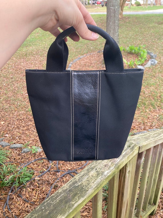 Franco Sarto Black Leather and Canvas Handbag/double Handled - Etsy