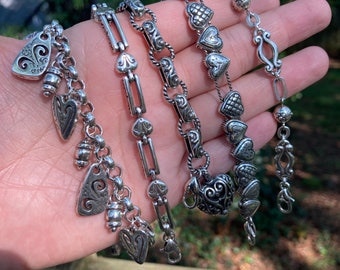 Vintage Brighton Heart Charm Bracelet, Chunky Silver Plated Link