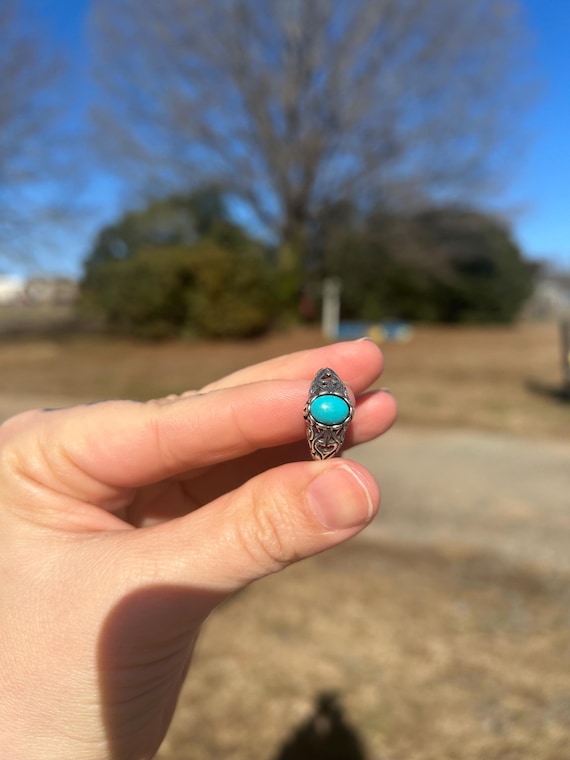 Turquoise Ring with Filigree, Scrollwork, Witchy … - image 1