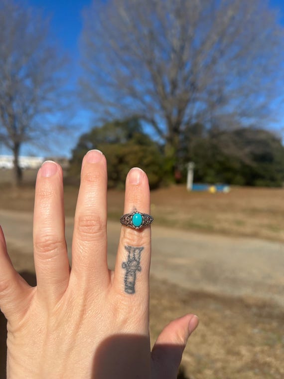 Turquoise Ring with Filigree, Scrollwork, Witchy … - image 3