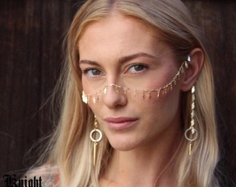 Face Chain, Gold Face Chain, Face Chain Jewelry, Face Chain Veil, Aphrodite's Royal Veil Gold Face Chain, rave wear, burning man accessory