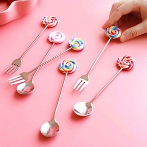 4 piece dessert spoon swirl lollipop handle