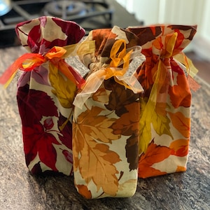 Bread Bag, Reversible Gift Bag, Wine Bag, Thanksgiving Gift, Friendship Bread Bag