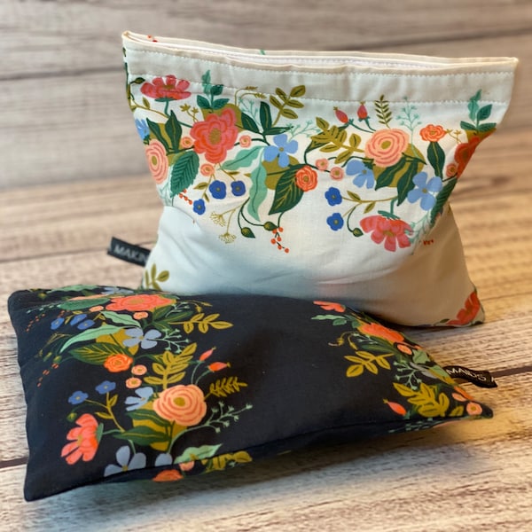 English Vines Reusable Food Bag, Floral Lunch Sack, Rifle Paper Co Velcro Bag, Sandwich Holder, Anna Bond Fabric Pouch