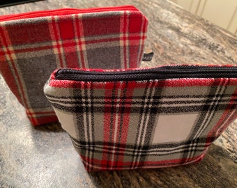 Flannel Zipper Pouch, Plaid Pouch, Buffalo Plaid Pouch, Zipper Bag, Gift for Man