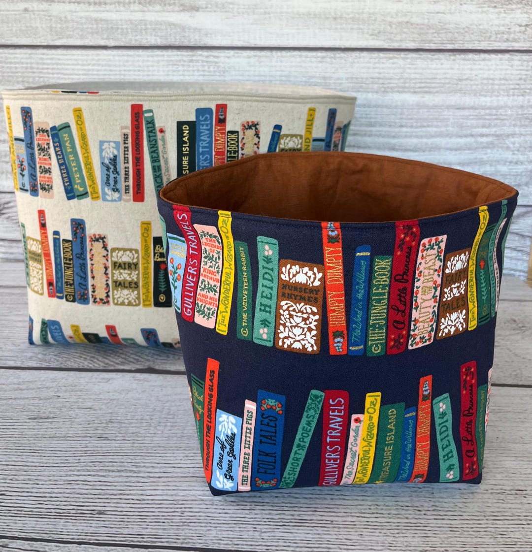 Library Book Bucket Book Club Storage Basket, Library Decor Gift, Cotton Linen Fabric Pod ...