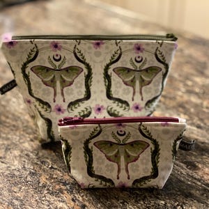 Luna Moth Zipper Pouch, Enchanted Moth Bag, Magic Moths