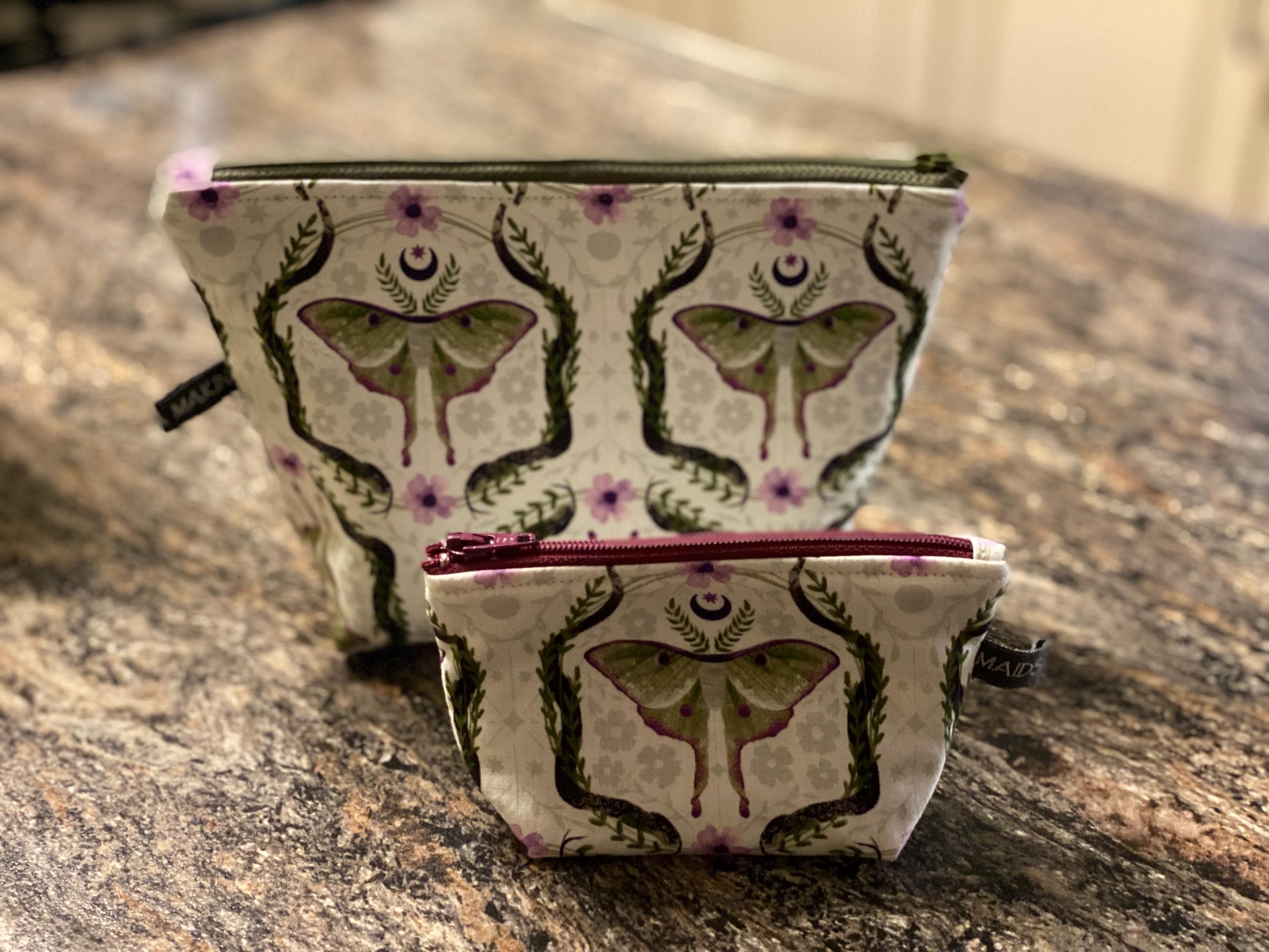 Luna Moth Zipper Pouch, Enchanted Moth Bag, Magic Moths