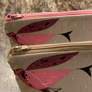 Purple Finch Pouch, Bird Cosmetic Bag, Charley Harper Organic Cotton, Pencil Zipper Pouch, Boxed Bottom, Padded Travel Bag, Gift for Her