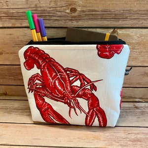 Red Lobster Zipper Pouch, Cosmetic Bag, Maine Lobster Travel Pouch, Pencil Pouch