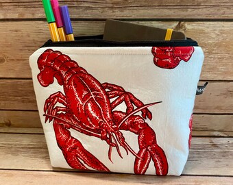 Red Lobster Zipper Pouch, Cosmetic Bag, Maine Lobster Travel Pouch, Pencil Pouch