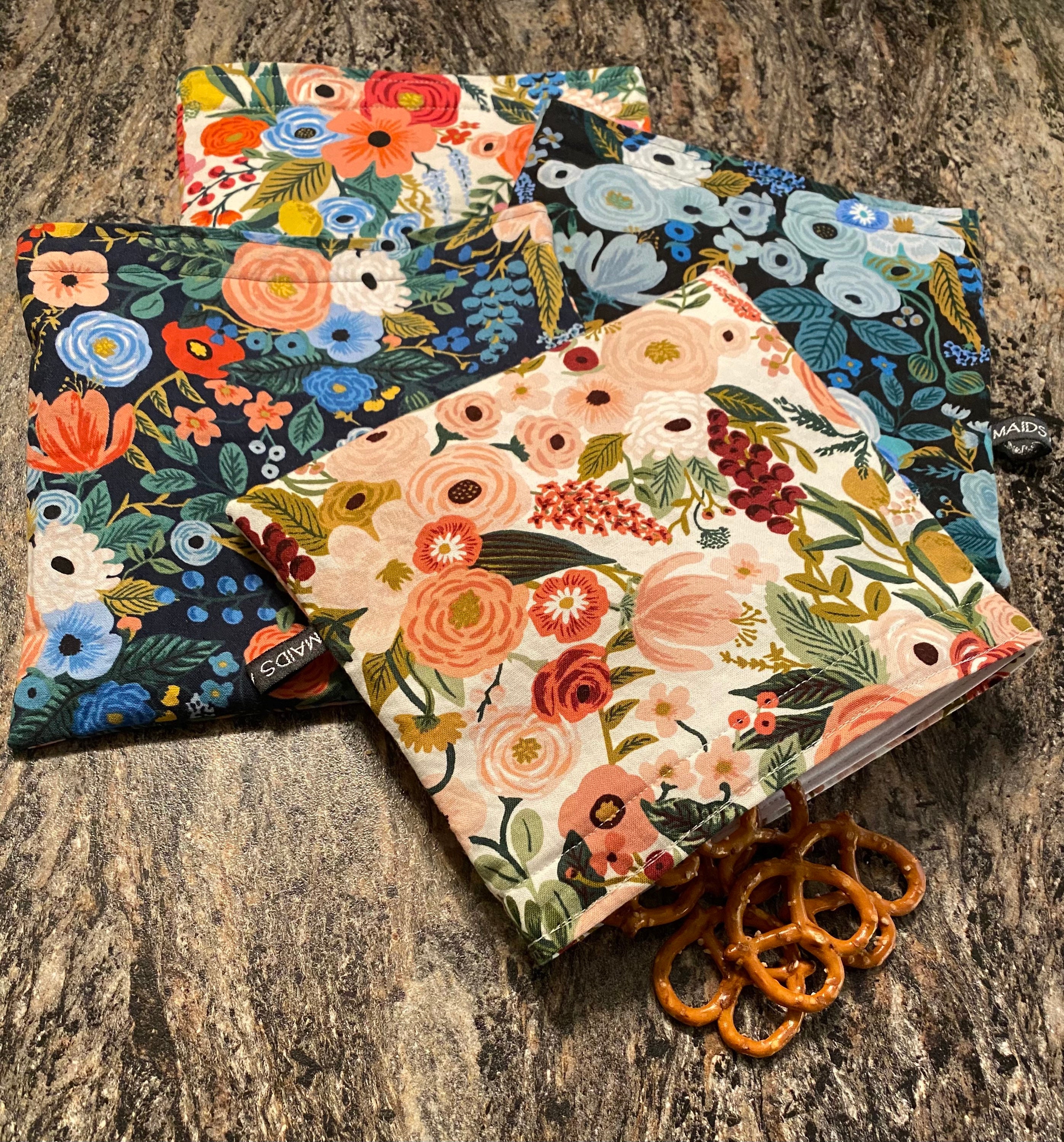 Garden Party Bag, Rifle Paper Co. Bag, Reusable Sandwich Bag, Environmentally Friendly Food Pouch, Eco-Friendly, Makeup Bag