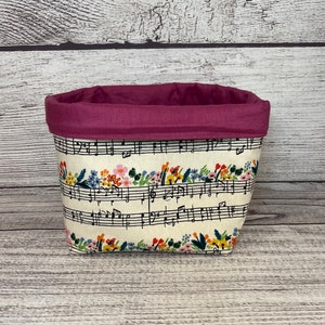 Cestino portaoggetti musicale, regalo per insegnante, contenitore in tessuto di cotone e lino, borsa Rifle Paper Co., organizer reversibile color crema e rosa, rovo su tela
