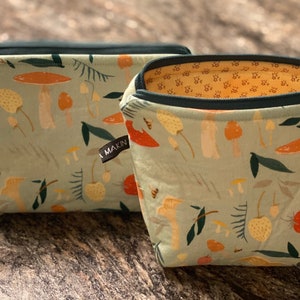 Mushroom Zipper Bag, Cosmetic Pouch, Project Bag, Travel Bag, Cotton Zippered Pouch