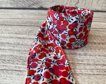Wiltshire Berry Red Skinny Scarf, Liberty of London Tana Lawn, Neckerchief, Handmade Cotton Scarf, Narrow Hair Scarf, Bag or Purse Scarf