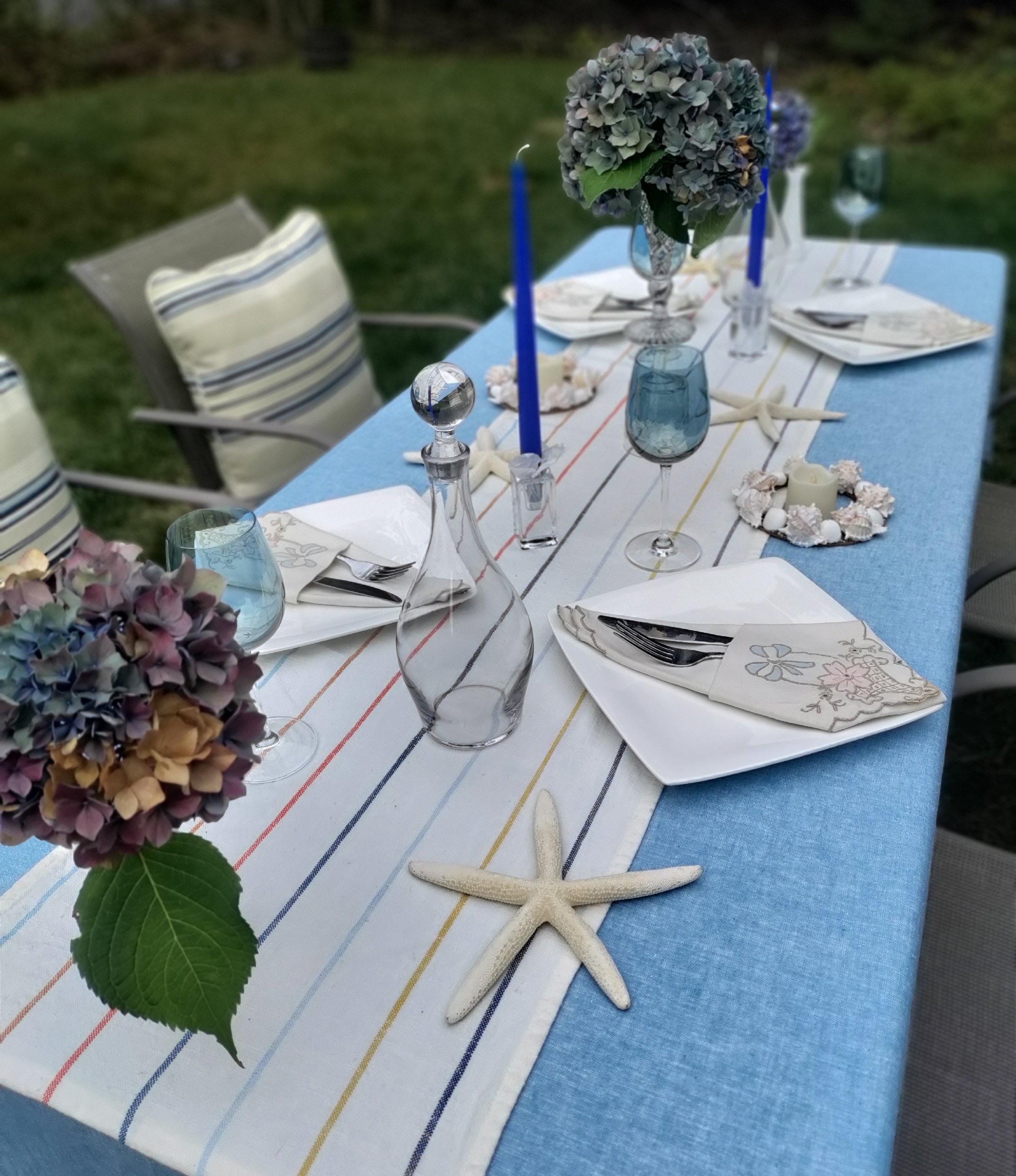 White Multi Color Striped Table Runner, Classic Style Cotton