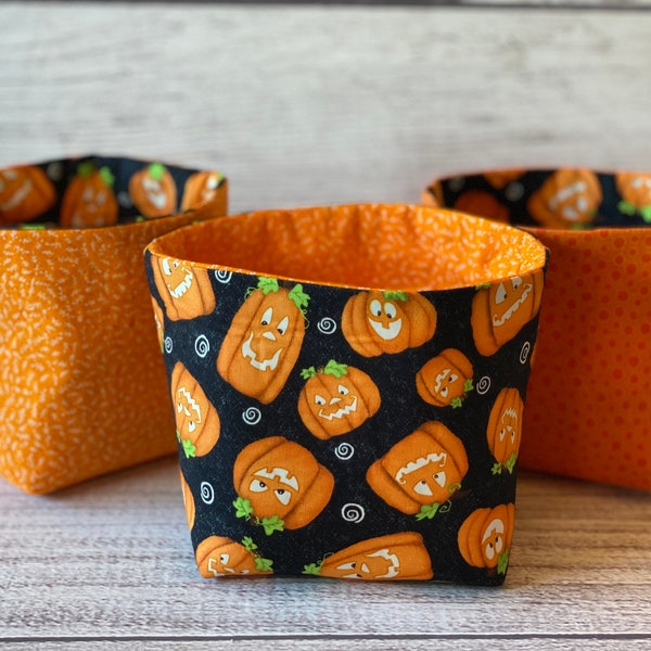 Glow in the Dark Candy Dish, Storage Basket, Halloween Decor Gift, Reversible Cotton Fabric Basket, Jack-o-Lantern Treat Bag,  Tissue Holder