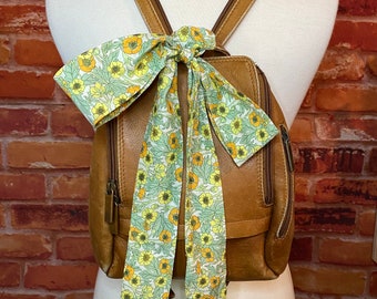 Green & Yellow Skinny Scarf, Liberty of London Fabric Belt, Tana Lawn Ponytail Scarf, Floral Handbag Bow, Narrow Cotton Scarf
