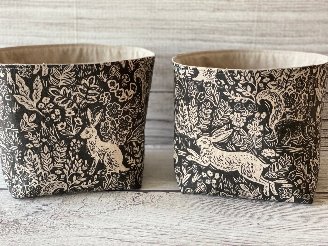 Rabbit Storage Basket, Woodland Decor Gift, Cotton Linen Fabric Pod ...