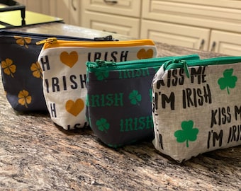 Ireland Pouch, Zipper Pouch, Jewelry Bag, St. Patty’s Bag, Boxed Bottom, I Love Ireland, St Patrick’s Day, Kiss Me I’m Irish,