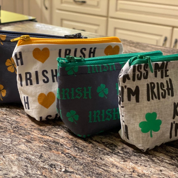 Ireland Pouch, Zipper Pouch, Jewelry Bag, St. Patty’s Bag, Boxed Bottom, I Love Ireland, St Patrick’s Day, Kiss Me I’m Irish,