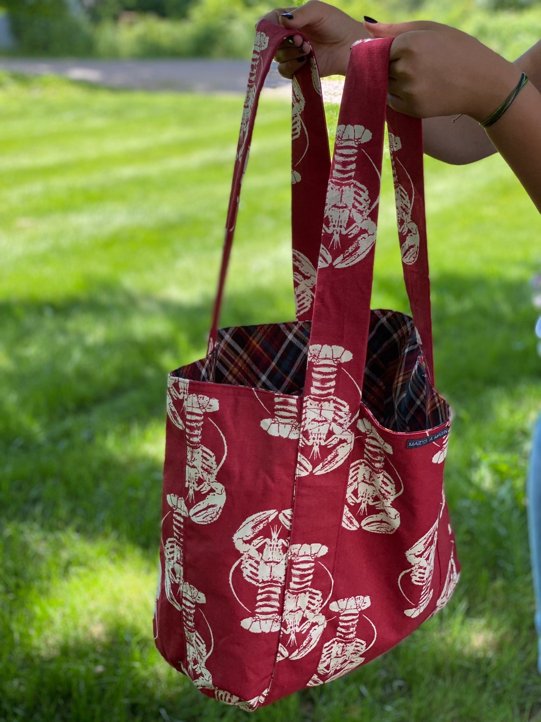 Lobster Pattern Print Leather Tote Bag