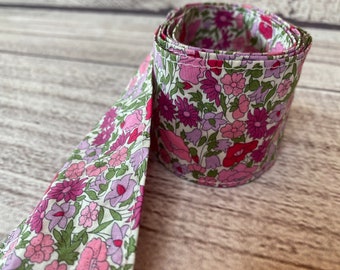 Poppy Forest Skinny Scarf, Purple & Pink Floral Hair Tie, Liberty of London Tana Lawn Accessory, Narrow Neckerchief, Cotton Headband