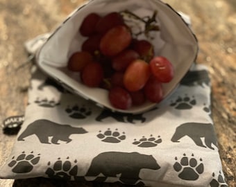 Bolsa reutilizable para comida de oso negro, bolsa con cierre autoadhesivo de oso, huella de oso, oso grizzly