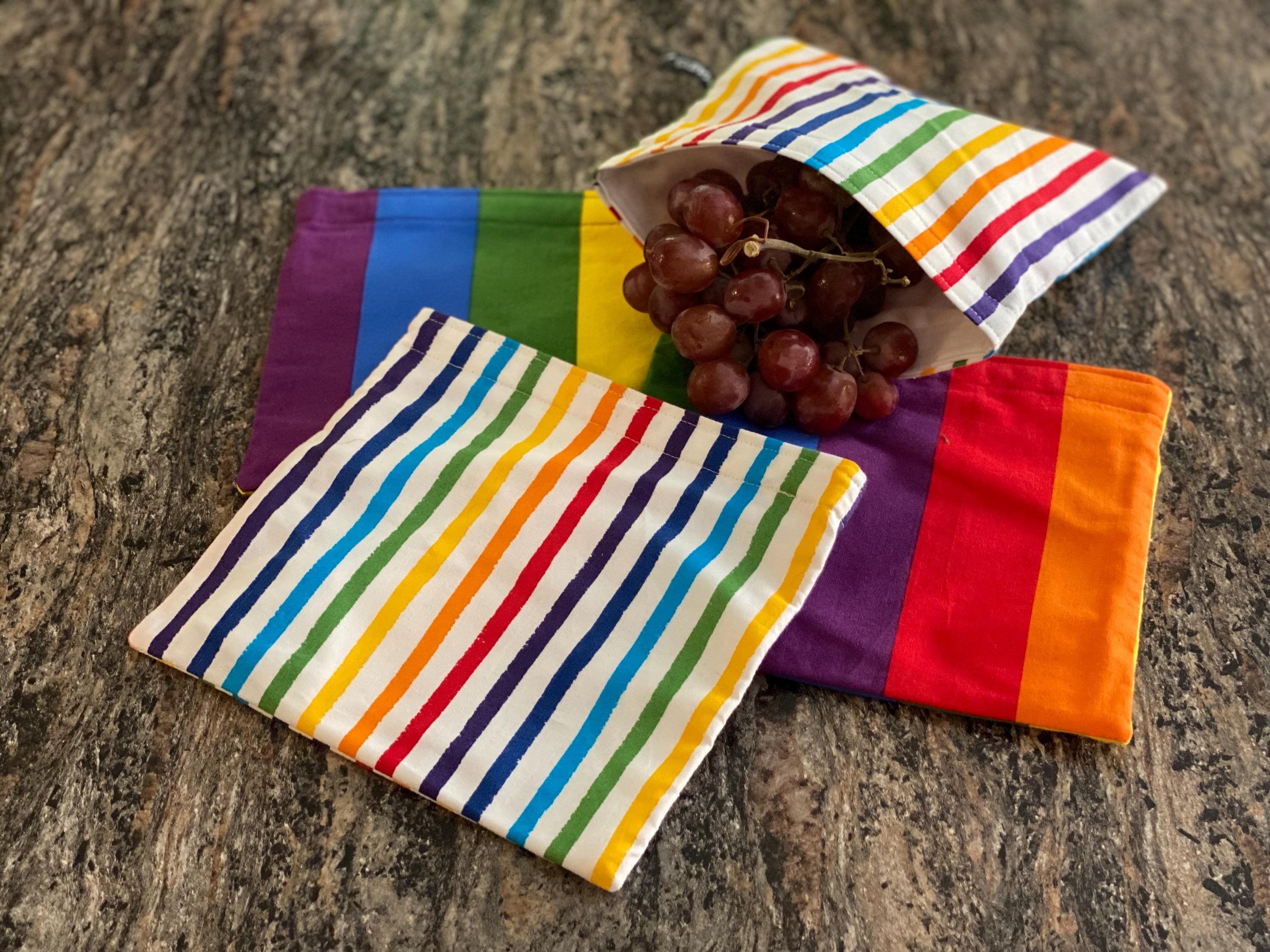 Rainbow Stripe Bag, Reusable Sandwich Bag, Environmentally Friendly Food Pouch, Eco-Friendly, Makeup Bag, Pride Travel Bag