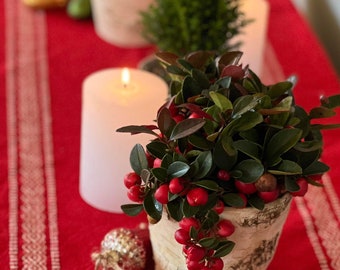 Scandinavian Table Runner, Christmas Runner, Cotton Runner, Red & Cream Tablecloth