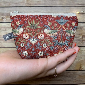 Mini Strawberry Thief Zipper Pouch, Coin Bag, Travel Pouch, Jewelry Bag