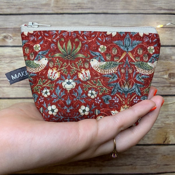 Mini Strawberry Thief Zipper Pouch, Coin Bag, Travel Pouch, Jewelry Bag