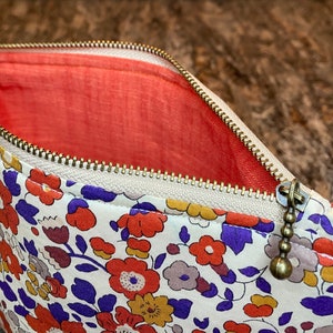 Betsy Orange Zipper Pouch, Liberty of London Bag, Linen Cosmetic Bag